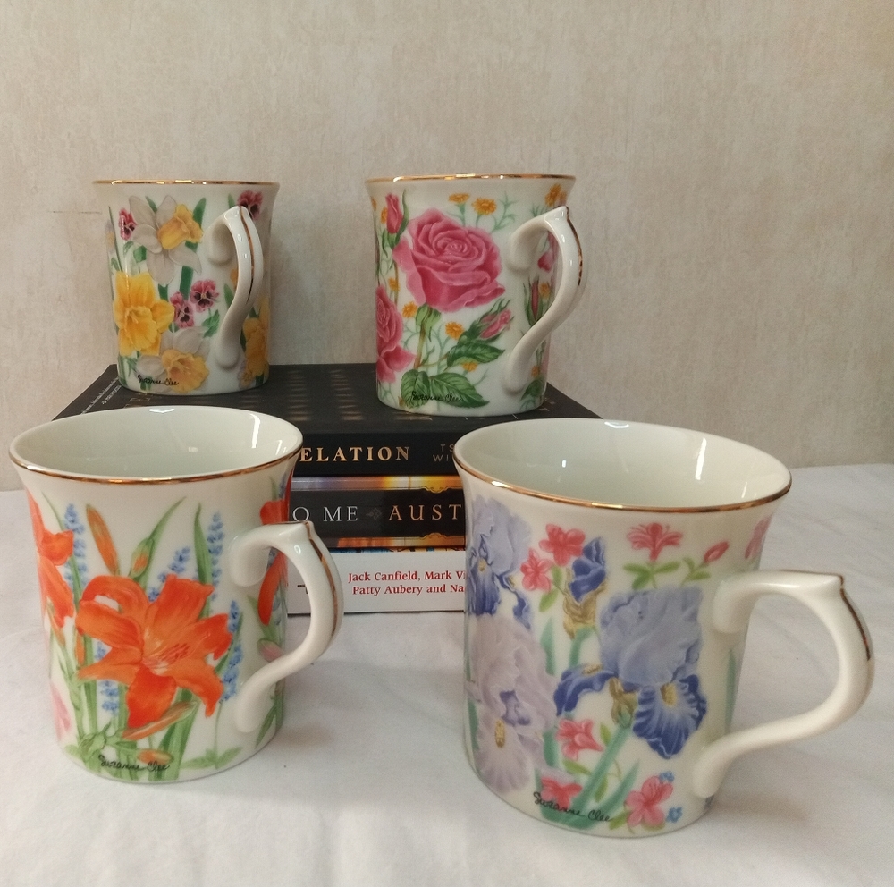 The Flower Blossom Mug Collection By Suzanne Clee Flower Coffee Mugs - 4 pc set.